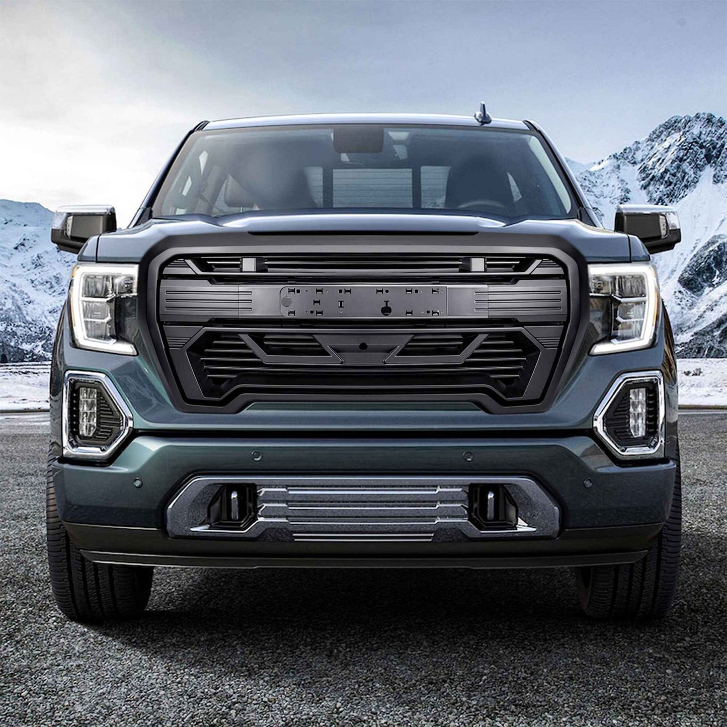 AMERICAN MODIFIED Grille w/Emblem Base, 2019-2021 GMC Sierra 1500, Matte Black