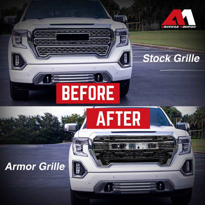 AMERICAN MODIFIED Grille w/Emblem Base for 2019-2021 GMC Sierra 1500, Chrome