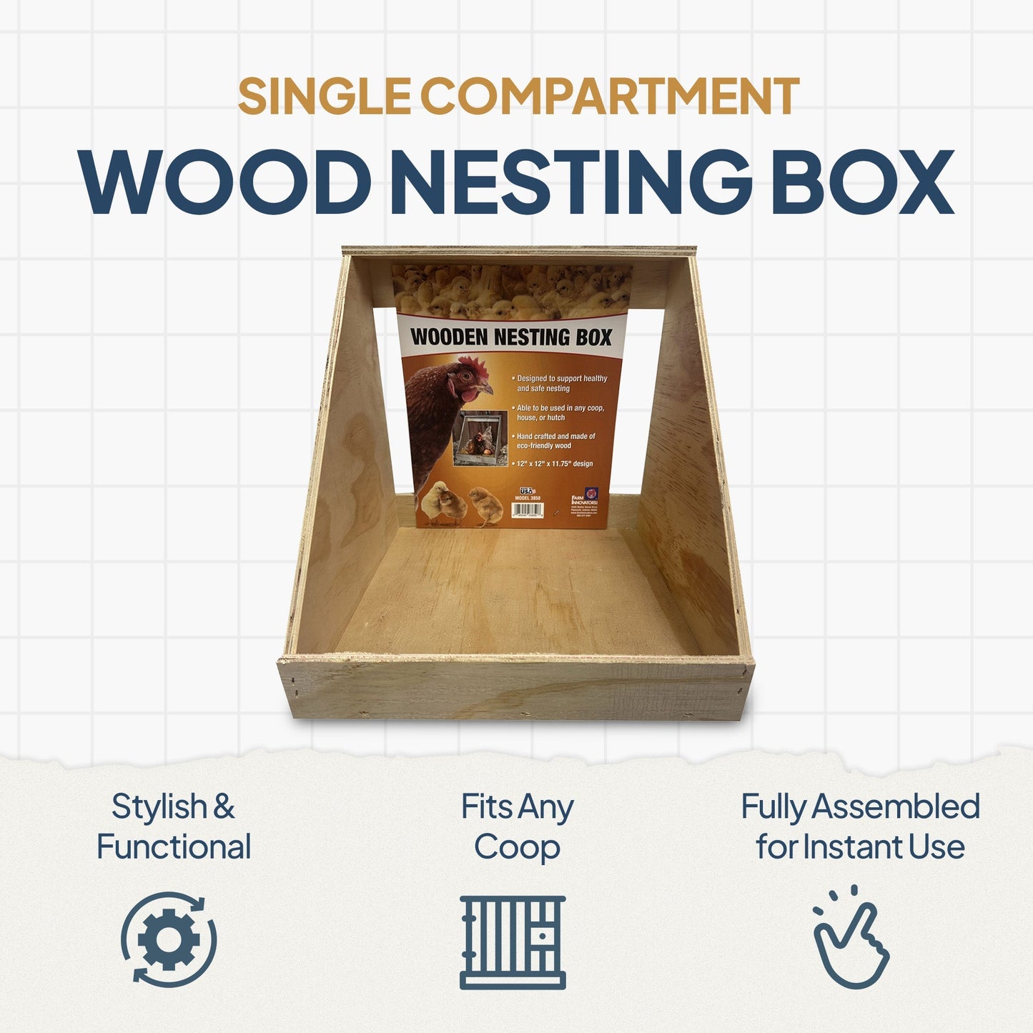 Farm Innovators Single Nesting Box for Chickens, Ducks and Birds, 3 Pack, Brown