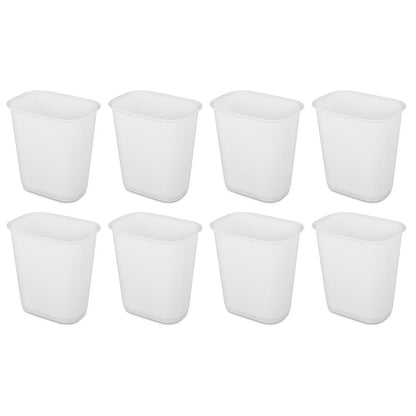 Sterilite 3 Gallon Rectangular Wastebasket Small Home Trash Bin, 8 Pack, White