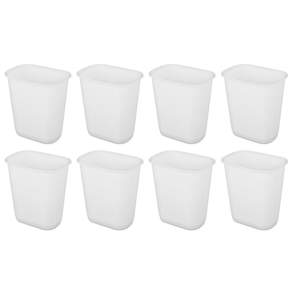 Sterilite 3 Gallon Rectangular Wastebasket Small Home Trash Bin, 8 Pack, White