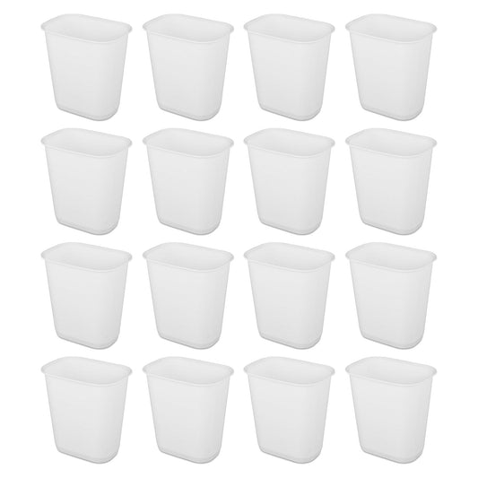 Sterilite 3 Gallon Rectangular Wastebasket Small Home Trash Bin, 16 Pack, White