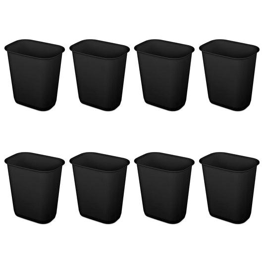 Sterilite 3 Gallon Rectangular Wastebasket Small Home Trash Bin, 8 Pack, Black