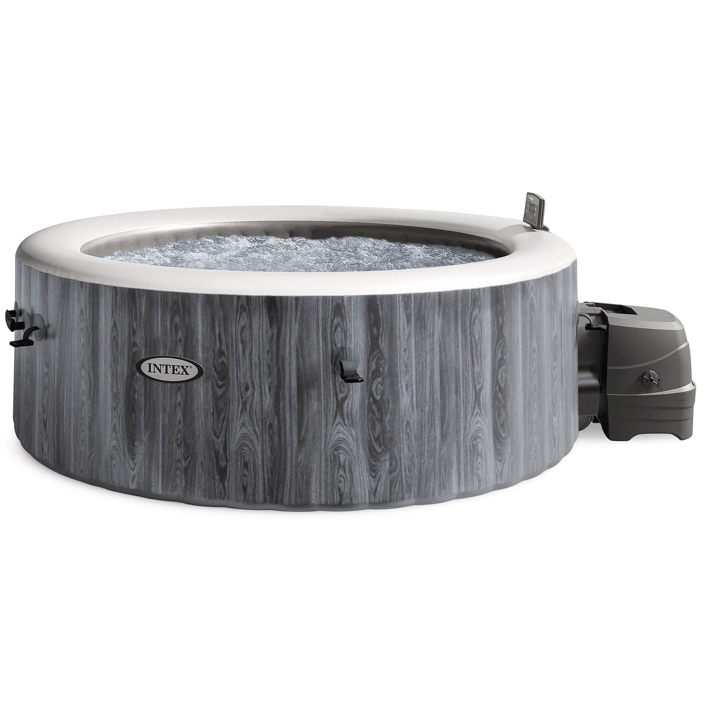 Intex PureSpa Greywood Deluxe Spa Set 140 Bubble Jet Hot Tub with Cover, 77"x28"