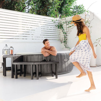 Intex PureSpa Greywood Deluxe Spa Set 140 Bubble Jet Hot Tub with Cover, 77"x28"
