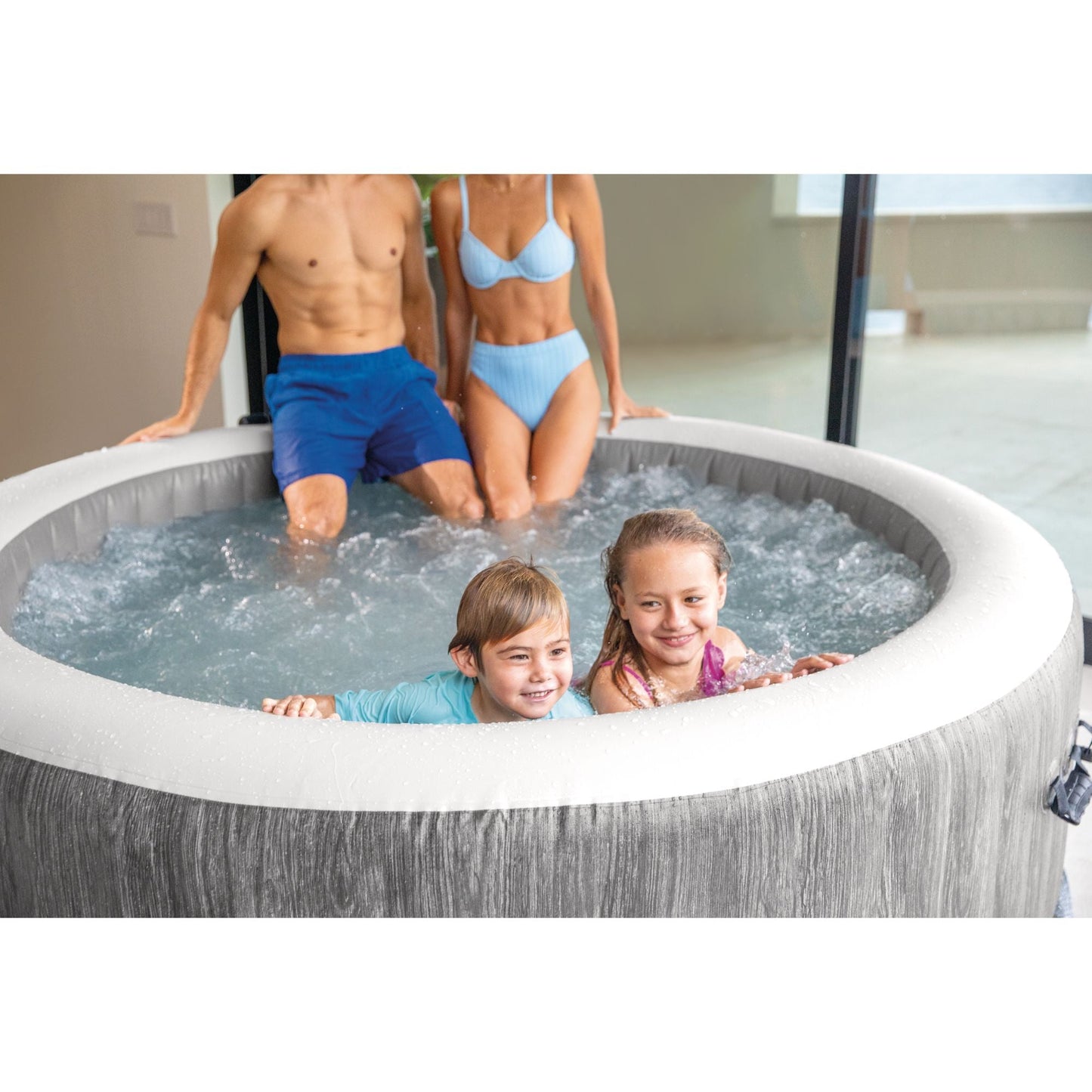 Intex PureSpa Greywood Deluxe Spa Set, 170 Bubble Jet Hot Tub with Cover, 85x28"