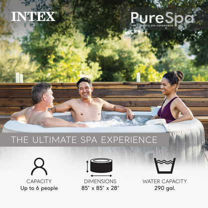 Intex PureSpa Greywood Deluxe Spa Set, 170 Bubble Jet Hot Tub with Cover, 85x28"