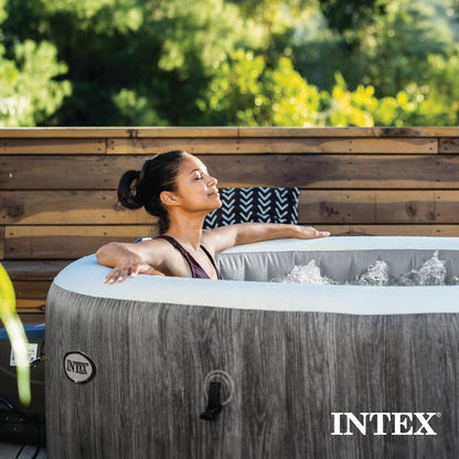 Intex PureSpa Greywood Deluxe Spa Set, 170 Bubble Jet Hot Tub with Cover, 85x28"