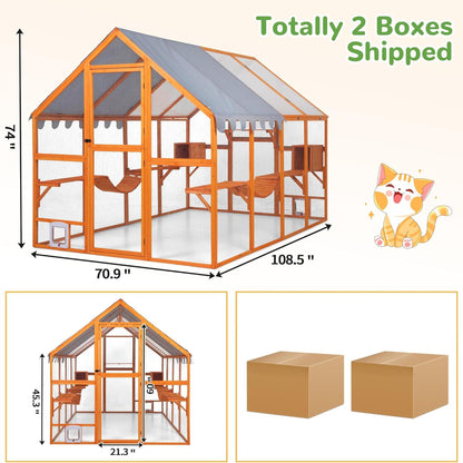 COZIWOW Large Catio Outdoor Cat Enclosure w/Cover, Window, 53.5 sq ft, Orange