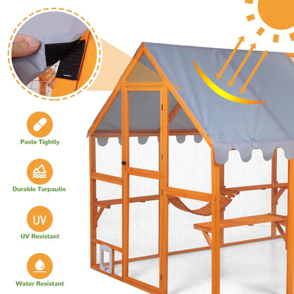 COZIWOW Large Catio Outdoor Cat Enclosure w/Cover, Window, 53.5 sq ft, Orange