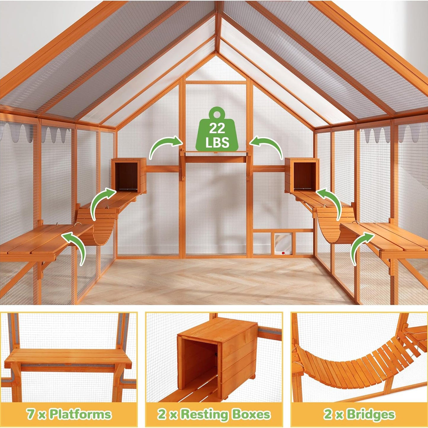 COZIWOW Large Catio Outdoor Cat Enclosure w/Cover, Window, 53.5 sq ft, Orange