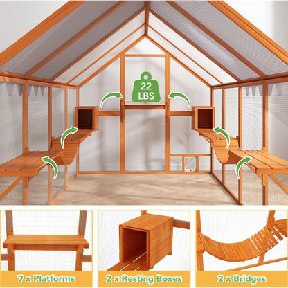 COZIWOW Large Catio Outdoor Cat Enclosure w/Cover, Window, 53.5 sq ft, Orange