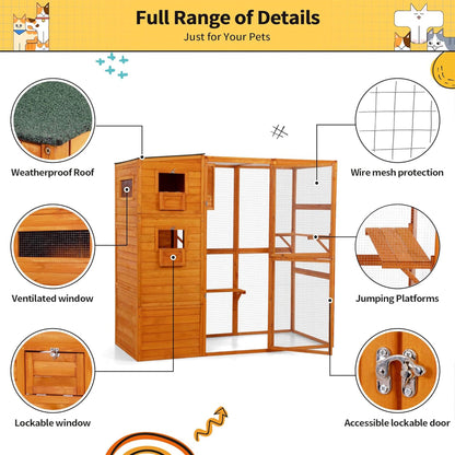 COZIWOW Large Outdoor Cat Catio, 4-Tier Enclosure with 2 Resting Rooms, Orange