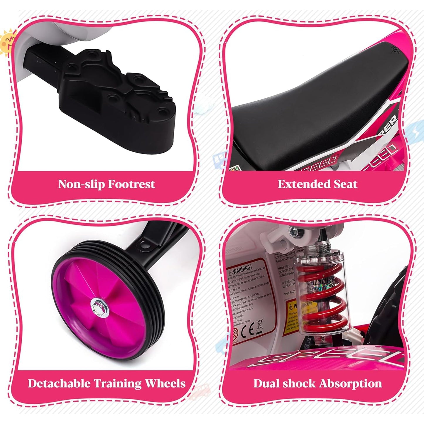 TOBBI 12 Volt Toddler Motorcycle Kids Dirt Bike with Training Wheels, Rose Pink