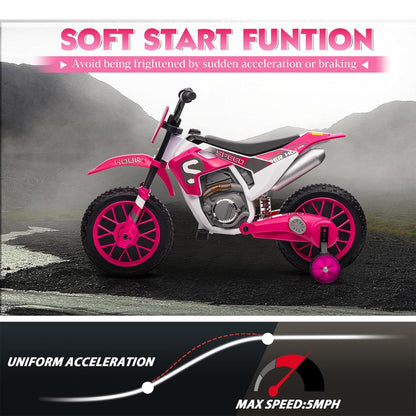 TOBBI 12 Volt Toddler Motorcycle Kids Dirt Bike with Training Wheels, Rose Pink