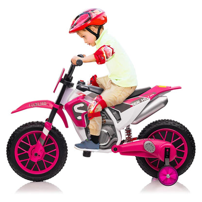 TOBBI 12 Volt Toddler Motorcycle Kids Dirt Bike with Training Wheels, Rose Pink