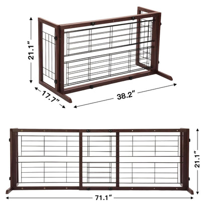 COZIWOW Freestanding Dog Gate Indoor with Side Panels for Stairs, 71 In, Brown