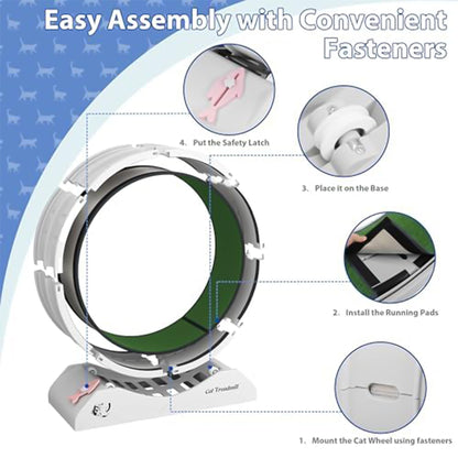 COZIWOW Lockable 31.5” Cat Exercise Wheel Treadmill with Removable Carpet, Grey