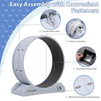 COZIWOW 31.5” Lockable Cat Exercise Wheel with Removable Carpet, Light Grey