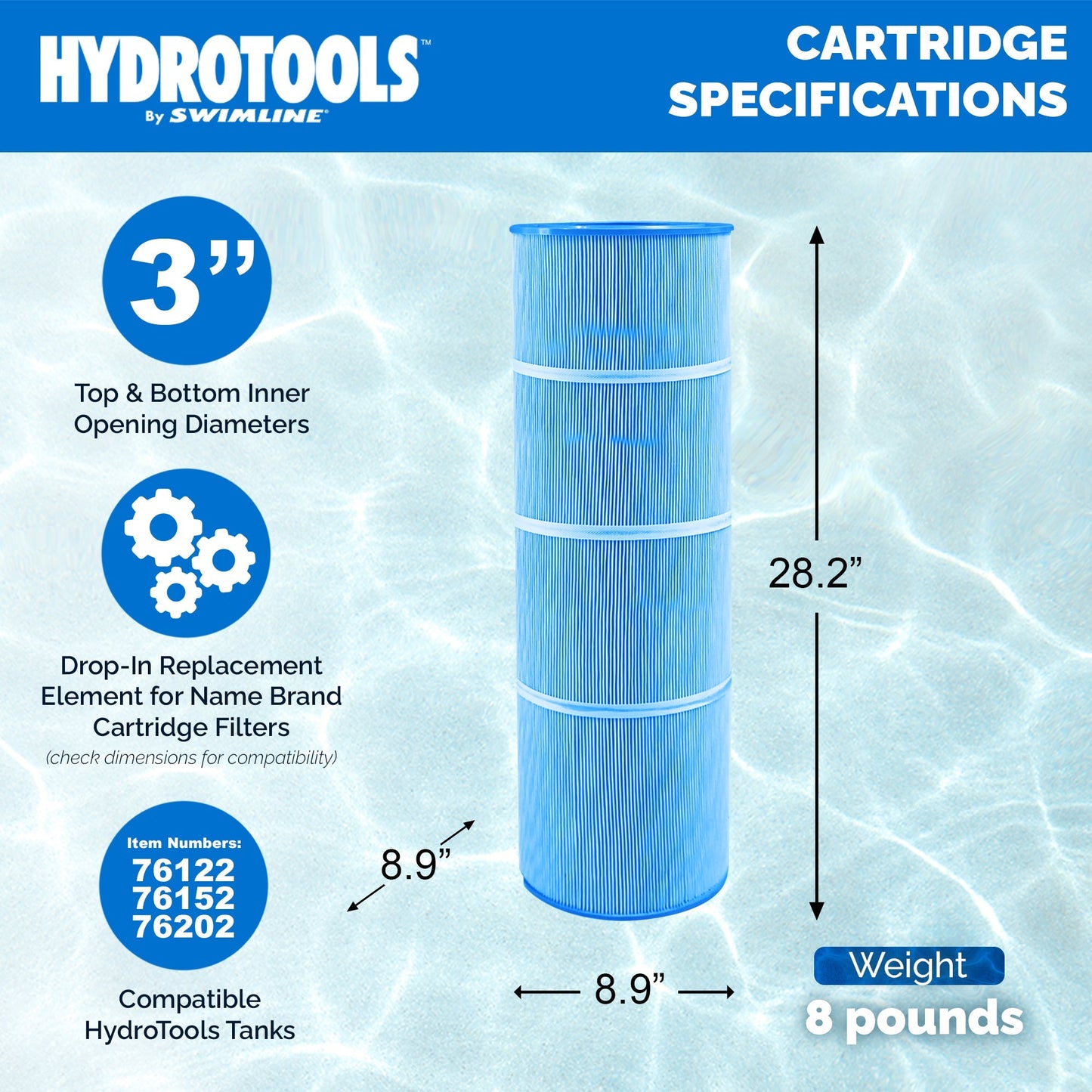 Swimline HYDROTOOLS Ultra Pool Replacement Cartridge Filter, 150 Sq. Ft., Blue