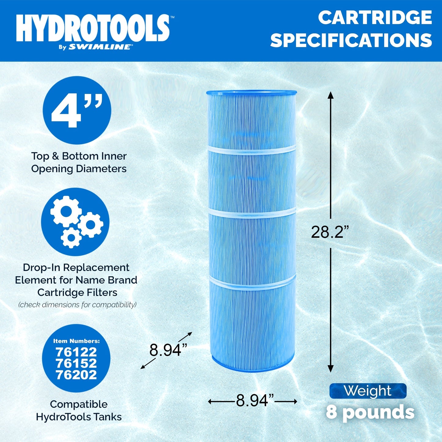 Swimline HYDROTOOLS Ultra Pool Replacement Cartridge Filter, 200 Sq. Ft., Blue