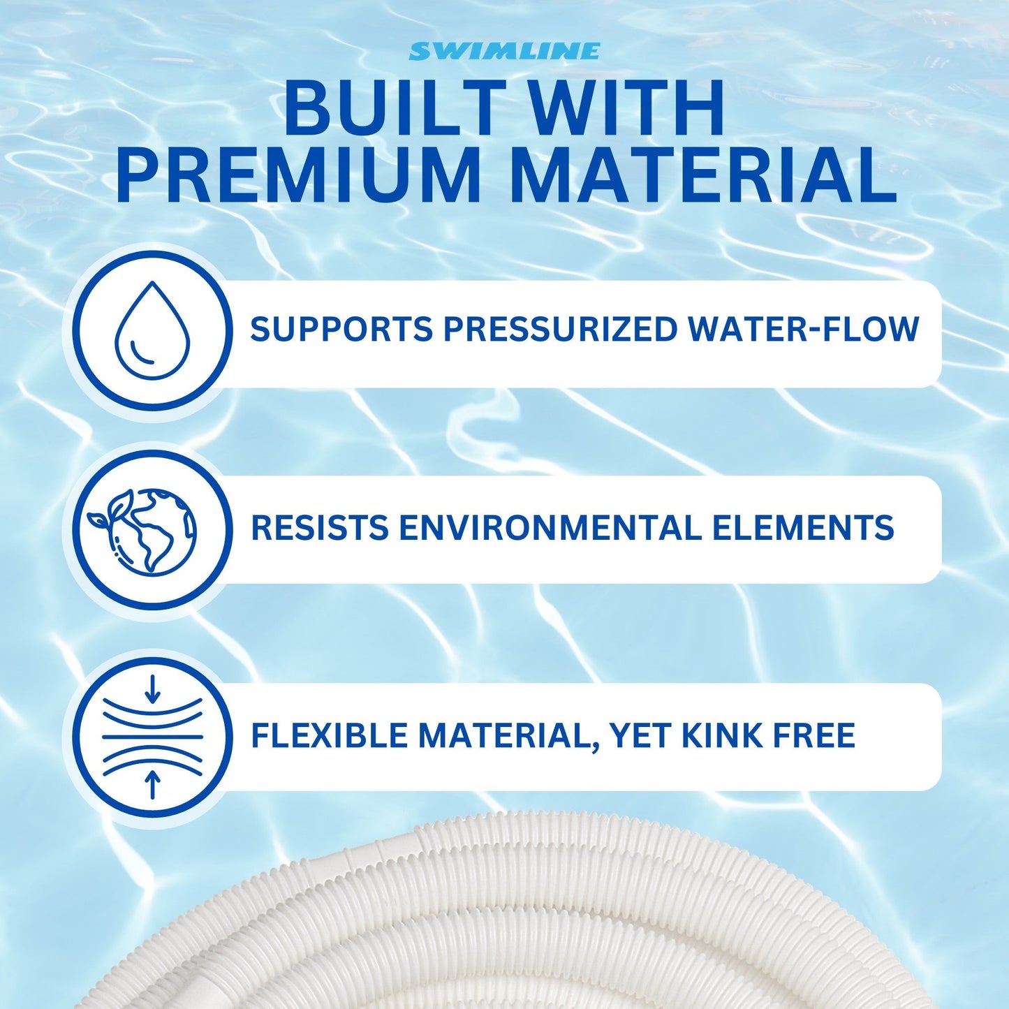 Swimline Hydrotools Standard Inground Swimming Pool Vacuum Hose, 1.5" x 150'