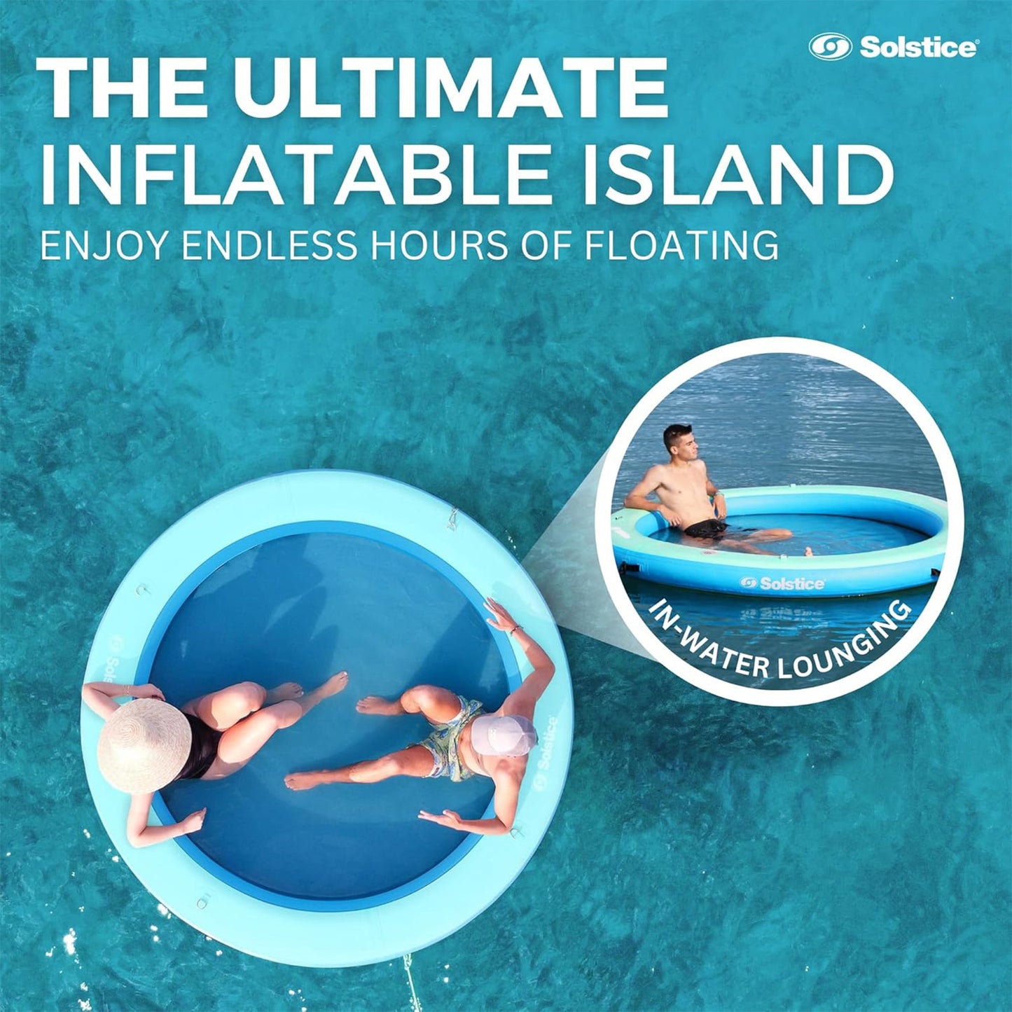 SOLSTICE Circular Inflatable Mesh Dock Platform for Lake Boat Pool Ocean, 8'