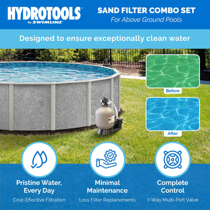 HYDROTOOLS by Swimline 19 Inch Sand Filter Combo w/ Stand, 175 Pound Capacity