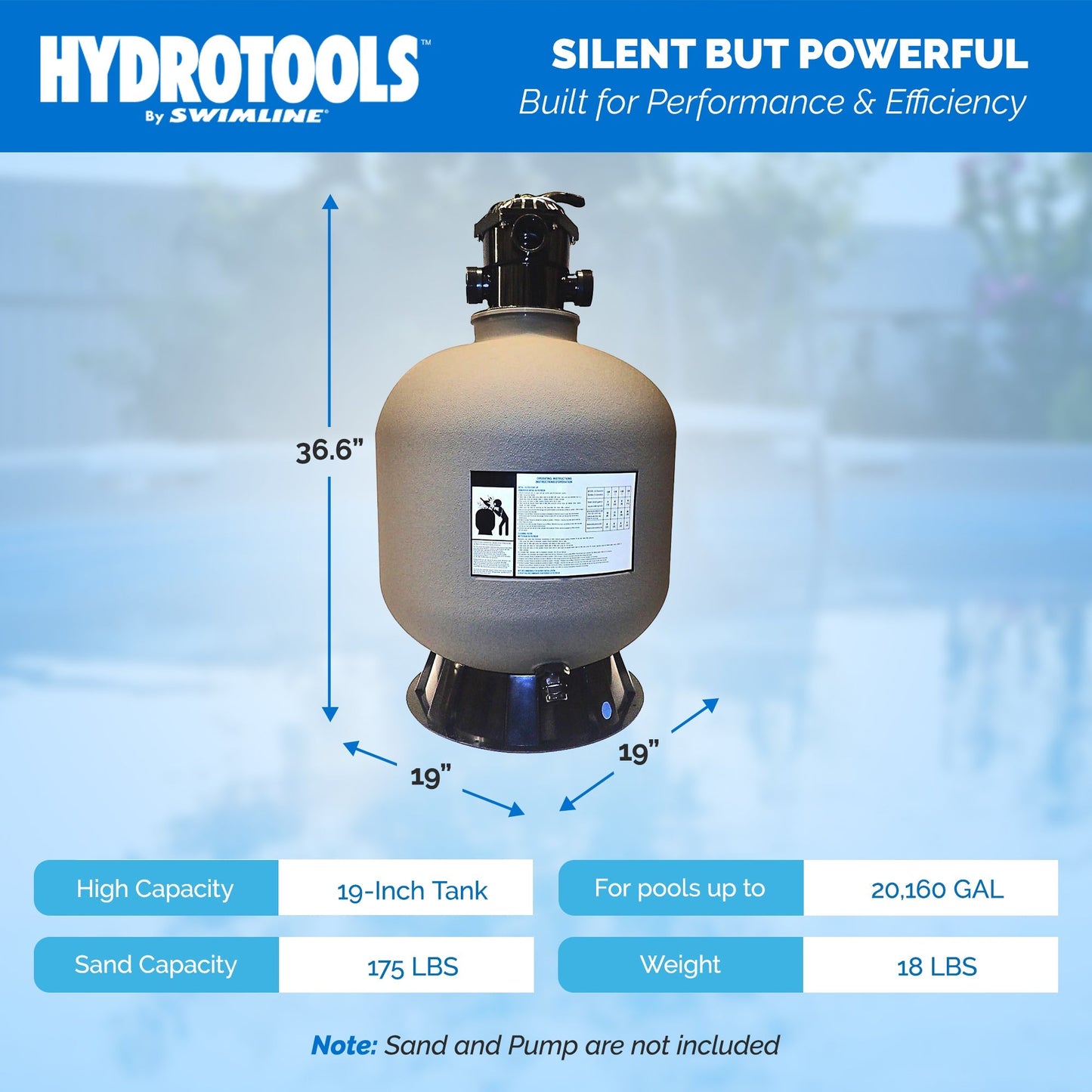 HYDROTOOLS by Swimline 19 Inch Sand Filter Combo w/ Stand, 175 Pound Capacity