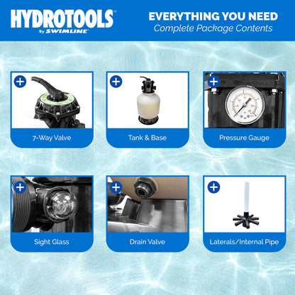 Swimline Hydrotools 24 Inch Sand Filter Combo Set for Pools, 300lb Sand Capacity