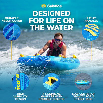 Solstice Surge Inflatable Towable 2-Person Water Sport Tube with 6 Handles