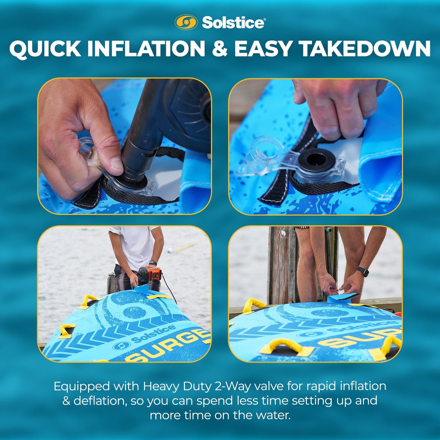 Solstice Surge Inflatable Towable 2-Person Water Sport Tube with 6 Handles