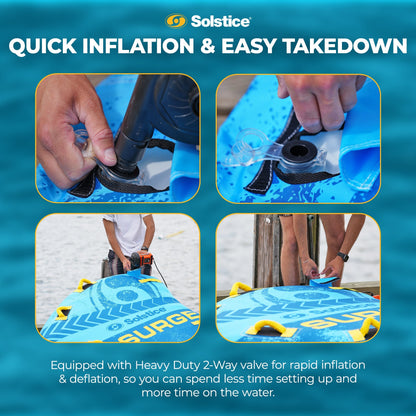 Solstice Surge Inflatable Towable 2-Person Water Sport Tube with 6 Handles