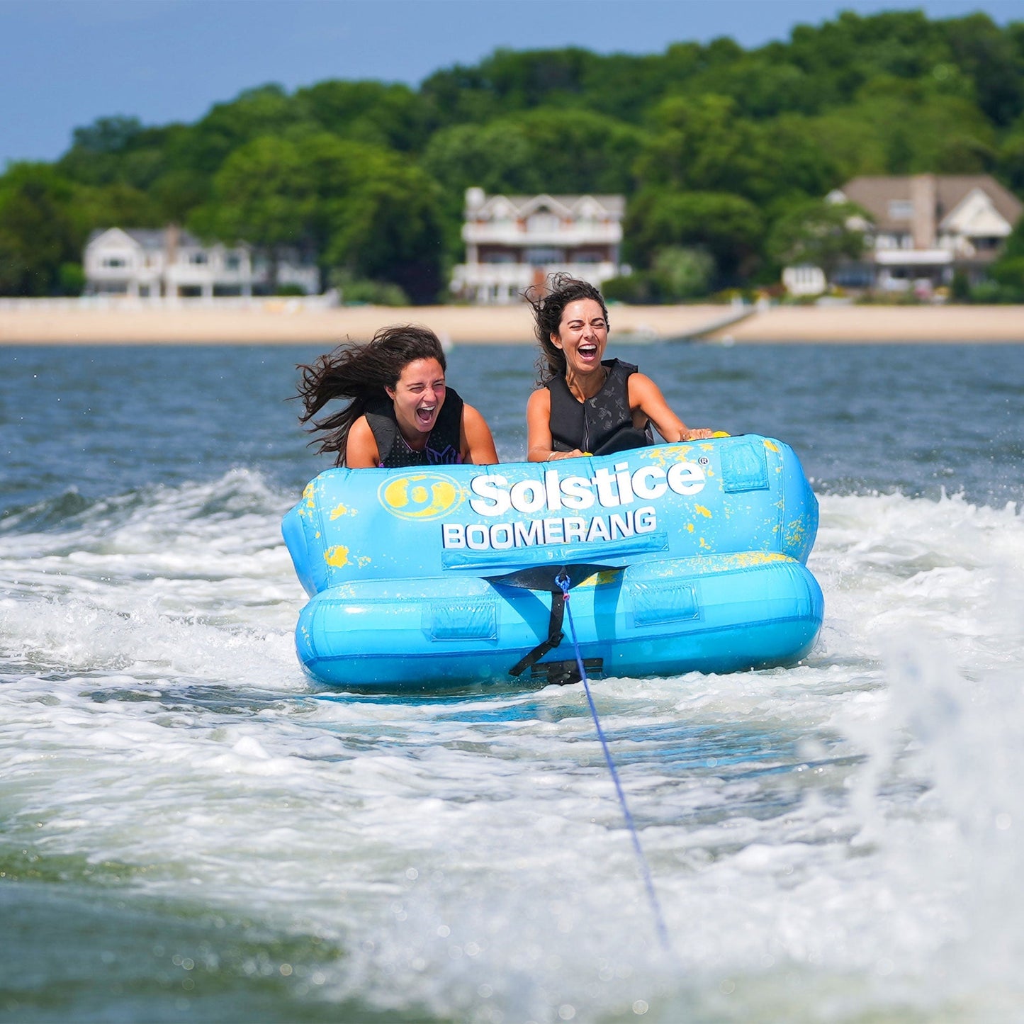 Solstice Boomerang Inflatable Towable 2-Person Water Sport Tube with 14 Handles