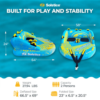 Solstice Boomerang Inflatable Towable 2-Person Water Sport Tube with 14 Handles