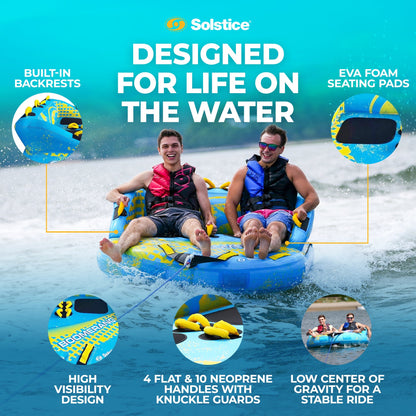 Solstice Boomerang Inflatable Towable 2-Person Water Sport Tube with 14 Handles