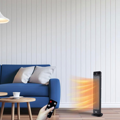 Good Housekeeping 30" Ceramic Tower Space Heater with Remote, Oscillating, Black