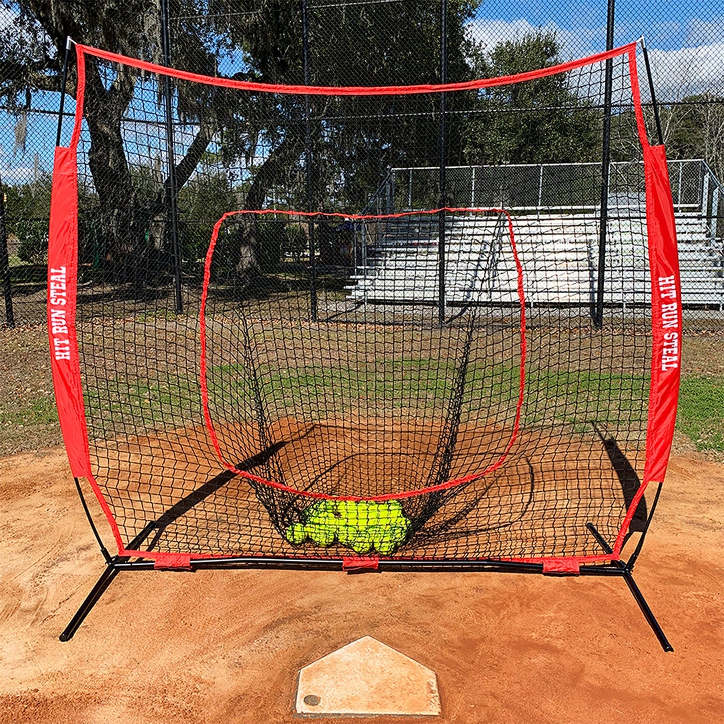 Hit Run Steal Heavy Duty Softball Baseball Net with Carrying Bag for Sports, Red