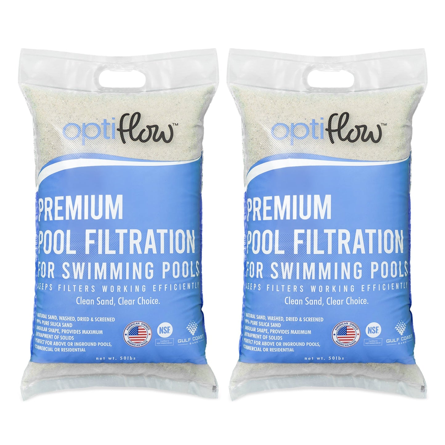 OptiFlow 50Lb Premium Pool Filtration Angular Sand w/Pure Silica Formula, 2 Pack