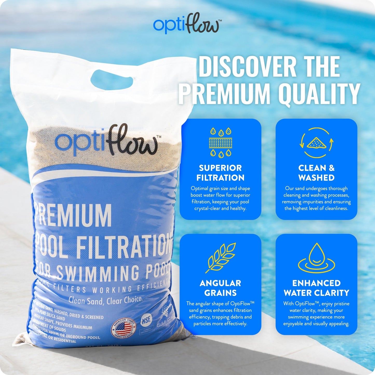 OptiFlow 50Lb Premium Pool Filtration Angular Sand w/Pure Silica Formula, 2 Pack