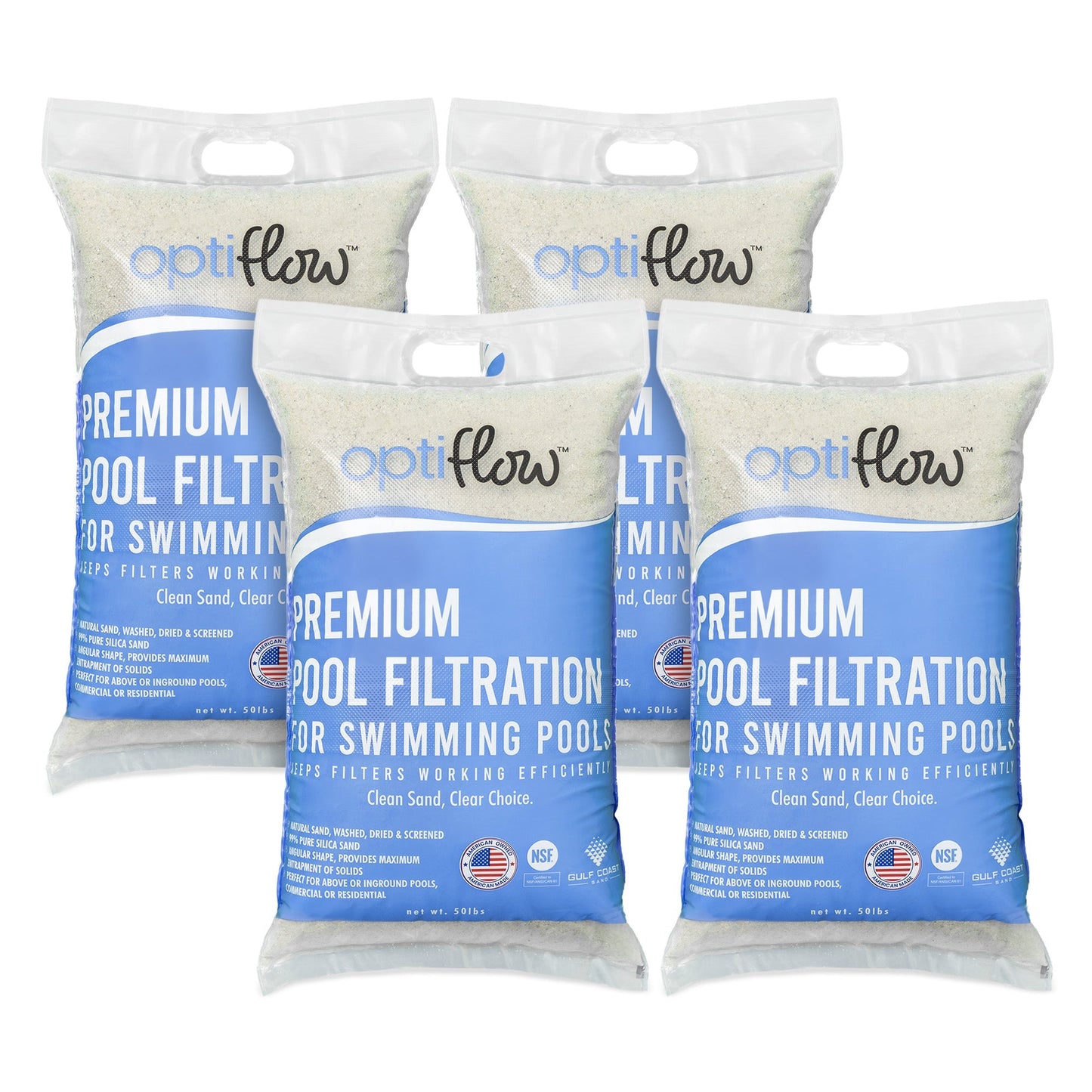 OptiFlow 50Lb Premium Pool Filtration Angular Sand w/Pure Silica Formula, 4 Pack