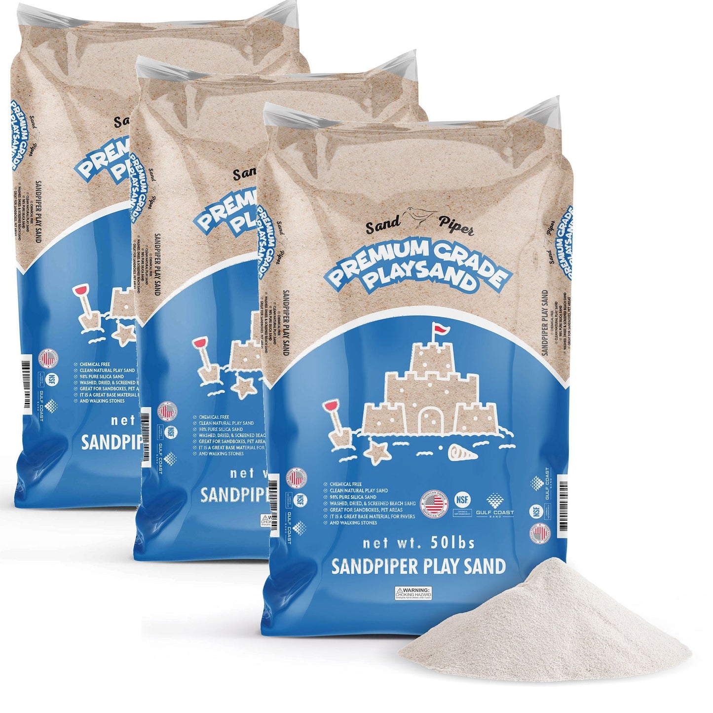 SandPiper 50lb Premium Grade Multi-Use Play Sand, Chemical Free Formula, 3 Pack