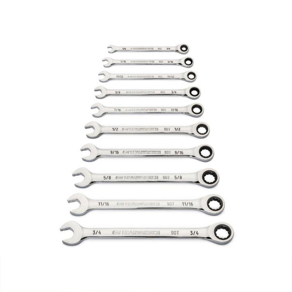 GEARWRENCH 10 Piece 90 Tooth SAE Ratcheting Wrench Set, 12 Point Box End, Chrome