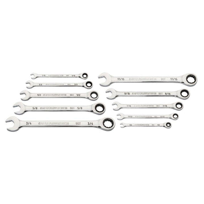 GEARWRENCH 10 Piece 90 Tooth SAE Ratcheting Wrench Set, 12 Point Box End, Chrome