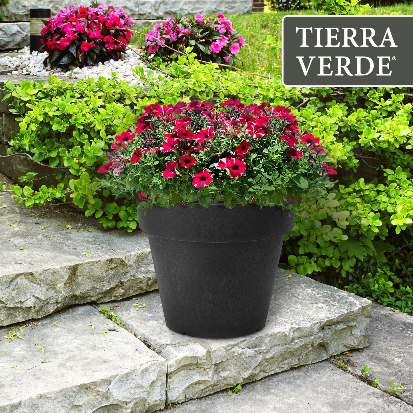 Tierra Verde 2 Pack Baritone Planter, Self Watering Pot, 18"W x 16"H, Black