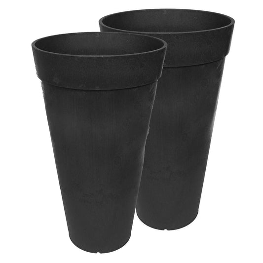Tierra Verde 2 Pack Aria Round Planter, Self Watering Pot, 15"W x 26"H, Black