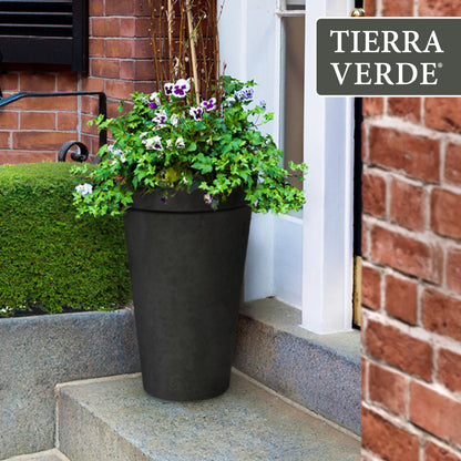 Tierra Verde 2 Pack Aria Round Planter, Self Watering Pot, 15"W x 26"H, Black