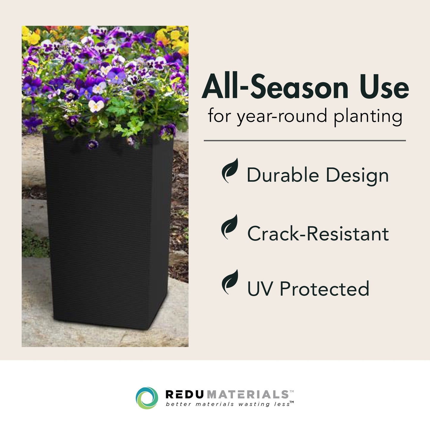 Tierra Verde Citadel Horizon Self Watering Square Planter, 13.5"W x 26"H, Black