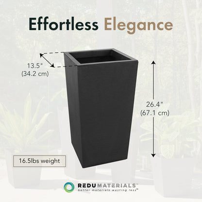 Tierra Verde Citadel Horizon Self Watering Square Planter, 13.5"W x 26"H, Black