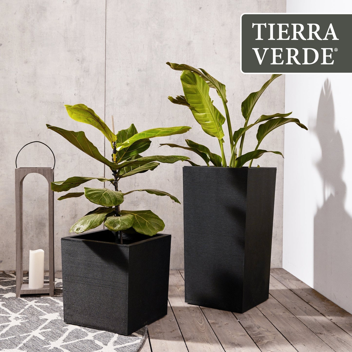 Tierra Verde Citadel Horizon Self Watering Square Planter, 13.5"W x 26"H, Black